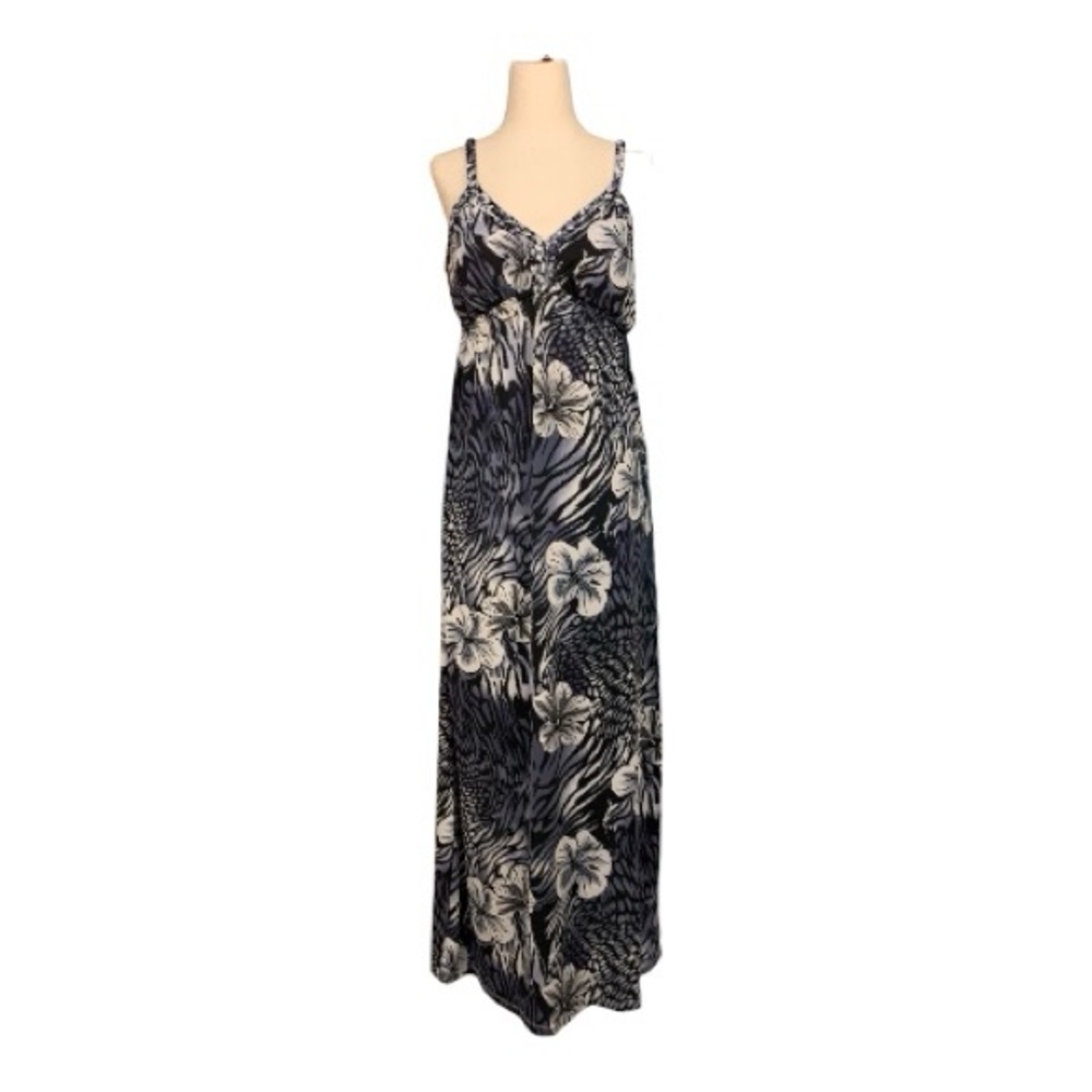 Cotton Candy Gray White Blk Purple Floral Maxi Dress Braided Straps Size Medium